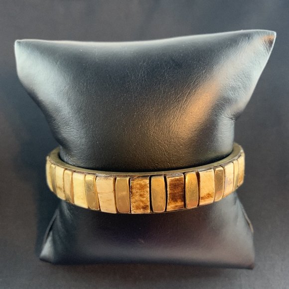 Gold Toned, Brown, Cream, Wooden, Tile, Bangle - Picture 1 of 2